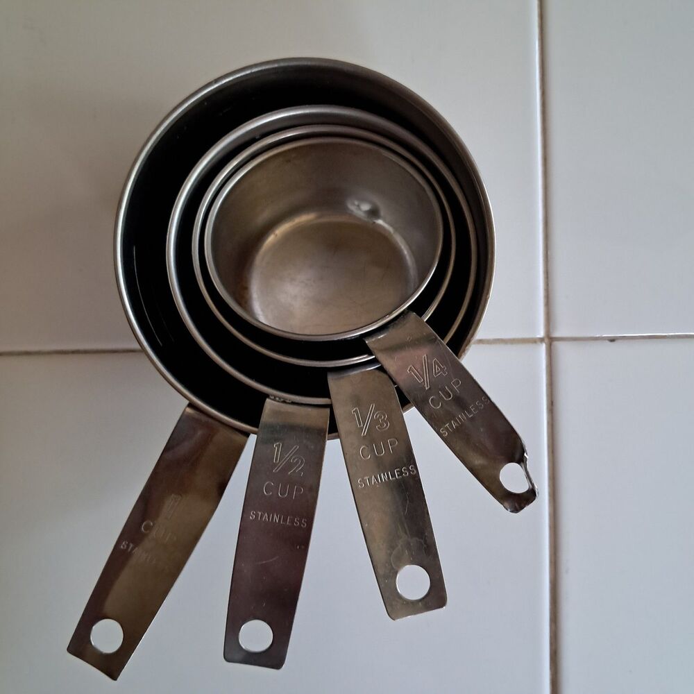 Vintage Metal Measuring Cups Set of 4 - 1 C ½C ⅓C ¼C